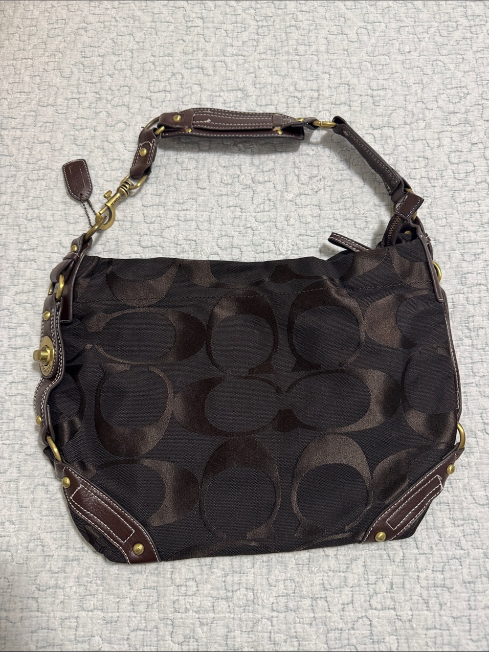 NWOT Coach Brown Signature Jacquard Shoulder Bag with Gold Hardware